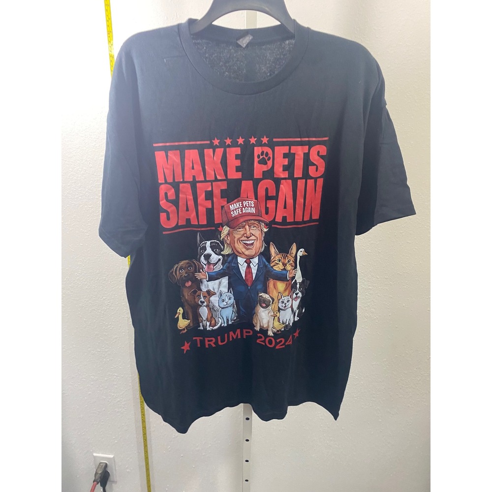 Gildan Trump 2024 Make Pets Safe Again Black Graphic T-Shirt Mens XL‎ Dogs Cats